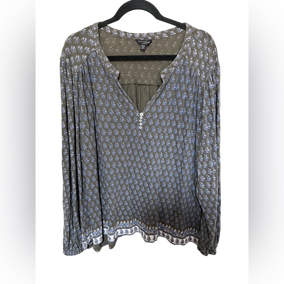 Lucky Brand Tops - Lucky Brand 3X Micro Floral Henley Peasant Top Popover Boho Artsy Cotton Modal